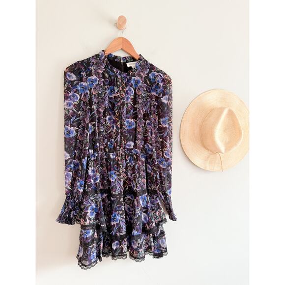 Allison New York | Carter Mini Dress in Fall Florals Purple | Sz XS - Picture 2 of 12